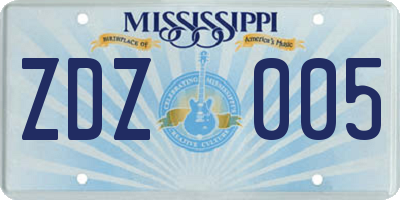 MS license plate ZDZ005