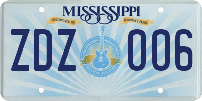 MS license plate ZDZ006