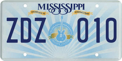 MS license plate ZDZ010