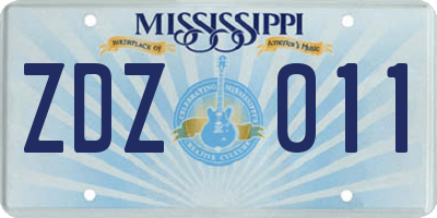 MS license plate ZDZ011