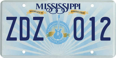 MS license plate ZDZ012