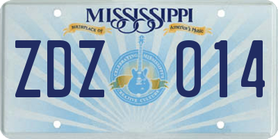 MS license plate ZDZ014
