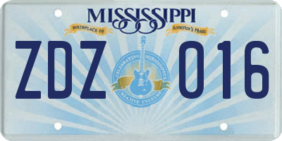 MS license plate ZDZ016