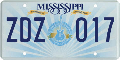 MS license plate ZDZ017