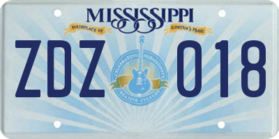 MS license plate ZDZ018