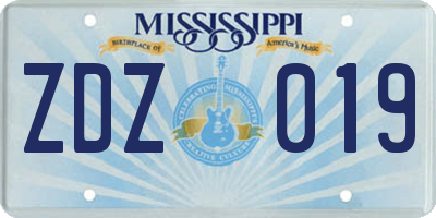 MS license plate ZDZ019