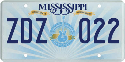 MS license plate ZDZ022