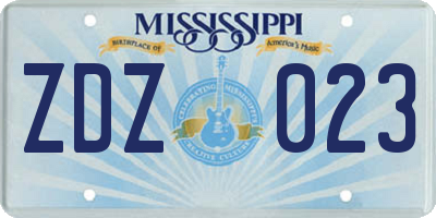 MS license plate ZDZ023