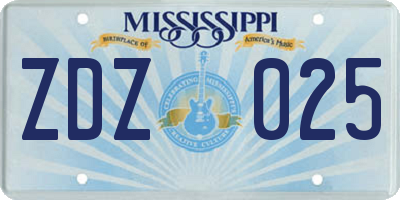 MS license plate ZDZ025