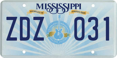 MS license plate ZDZ031