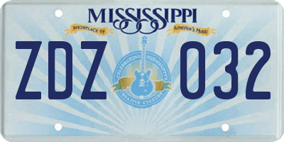 MS license plate ZDZ032
