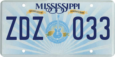 MS license plate ZDZ033