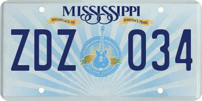 MS license plate ZDZ034