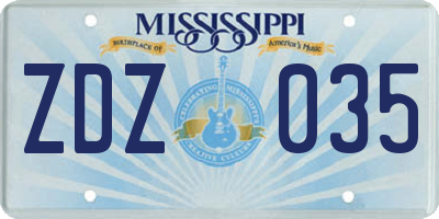 MS license plate ZDZ035