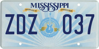 MS license plate ZDZ037