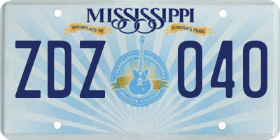 MS license plate ZDZ040