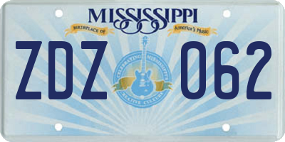 MS license plate ZDZ062