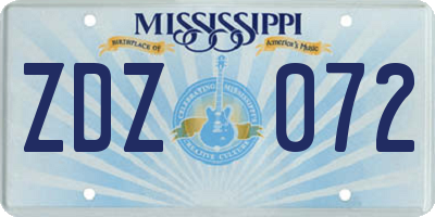 MS license plate ZDZ072