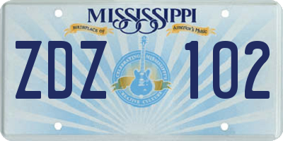 MS license plate ZDZ102
