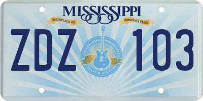 MS license plate ZDZ103