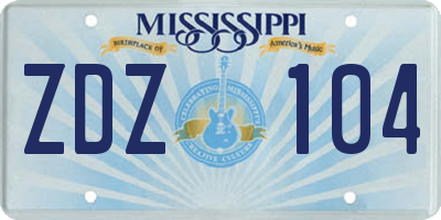 MS license plate ZDZ104