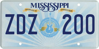 MS license plate ZDZ200