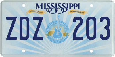 MS license plate ZDZ203