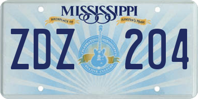 MS license plate ZDZ204