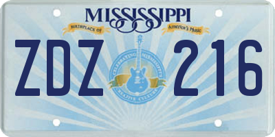 MS license plate ZDZ216