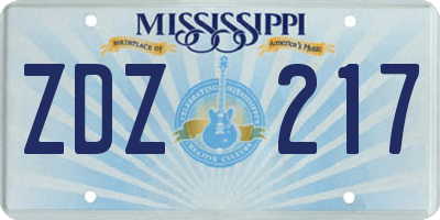 MS license plate ZDZ217