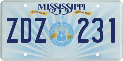 MS license plate ZDZ231