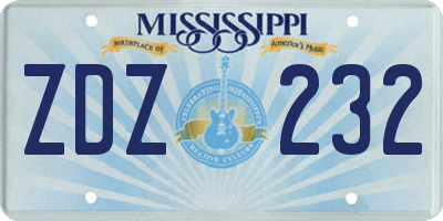 MS license plate ZDZ232