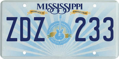 MS license plate ZDZ233