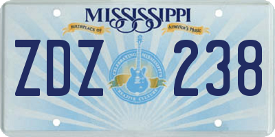 MS license plate ZDZ238