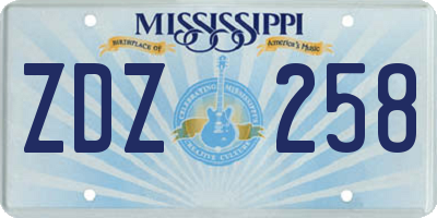 MS license plate ZDZ258