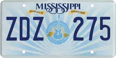 MS license plate ZDZ275