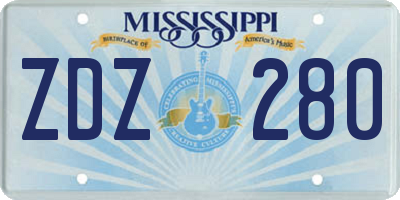 MS license plate ZDZ280