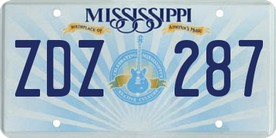 MS license plate ZDZ287