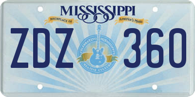 MS license plate ZDZ360