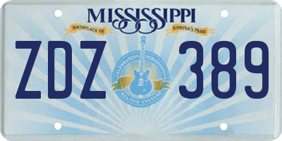 MS license plate ZDZ389