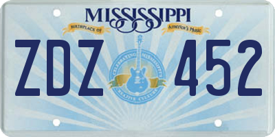 MS license plate ZDZ452