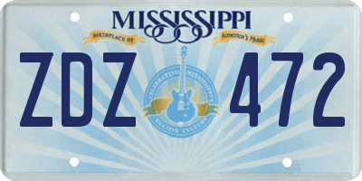MS license plate ZDZ472