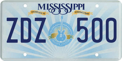 MS license plate ZDZ500