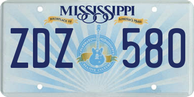 MS license plate ZDZ580