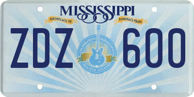 MS license plate ZDZ600