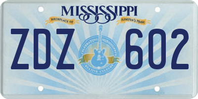 MS license plate ZDZ602