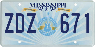 MS license plate ZDZ671