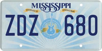 MS license plate ZDZ680
