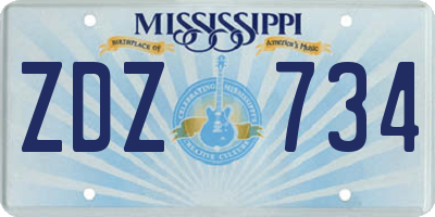 MS license plate ZDZ734