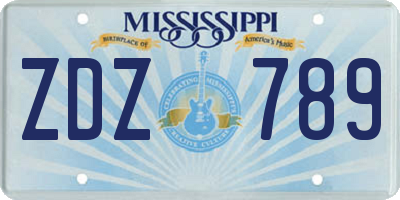 MS license plate ZDZ789